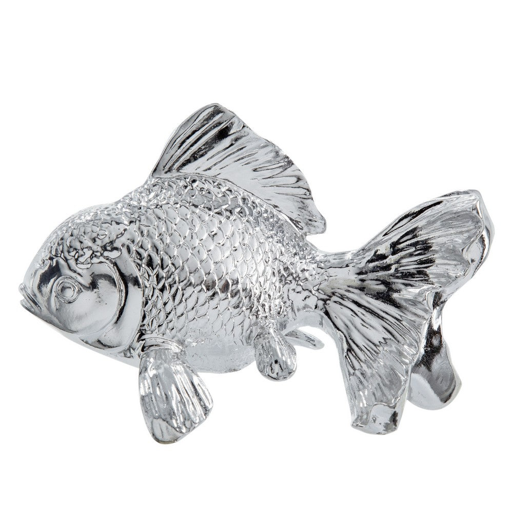 Decorative Fish Figurine | 10" Silver Resin Tabletop Accessory