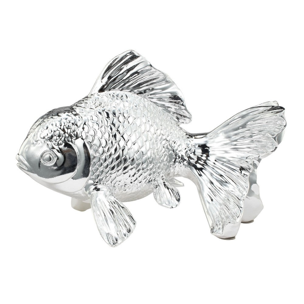 Decorative Fish Figurine | 10" Silver Resin Tabletop Accessory