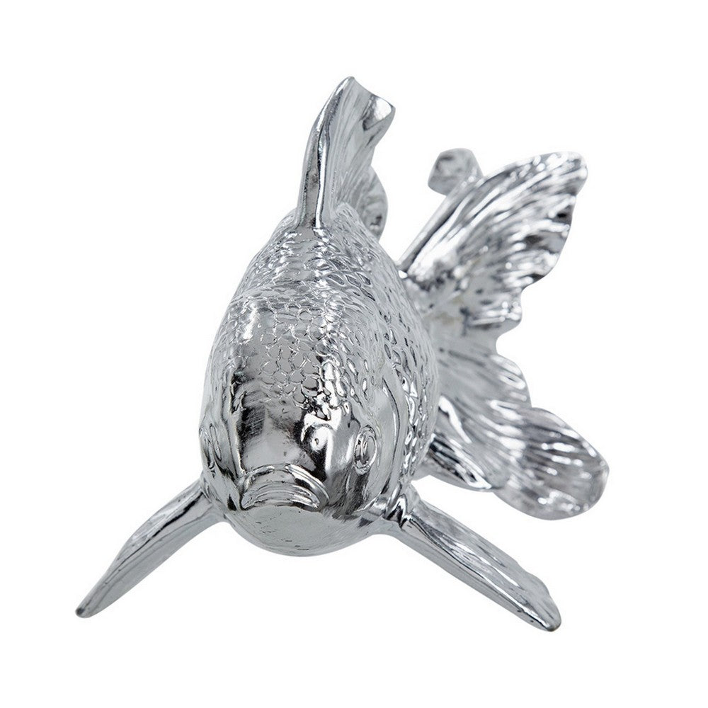 Decorative Fish Figurine | 10" Silver Resin Tabletop Accessory