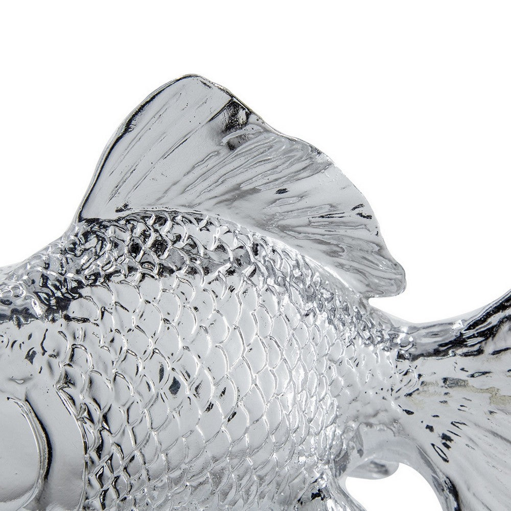 Decorative Fish Figurine | 10" Silver Resin Tabletop Accessory