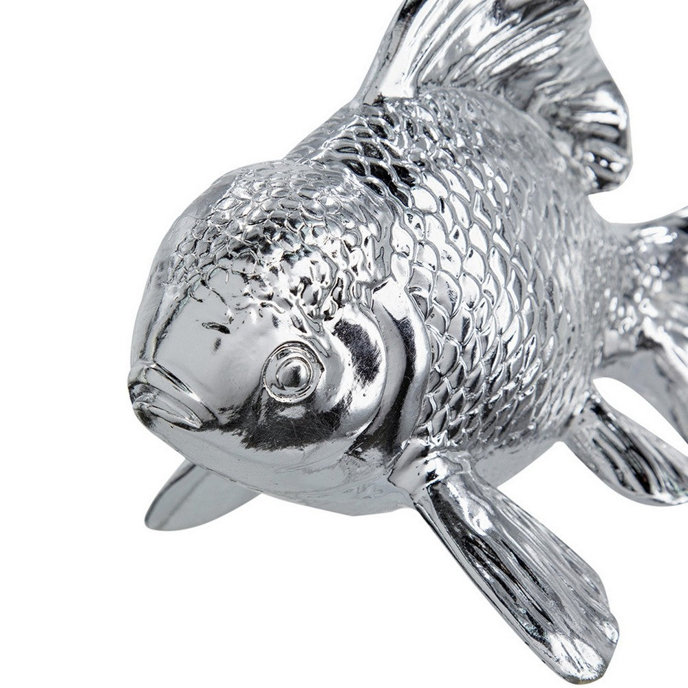 Decorative Fish Figurine | 10" Silver Resin Tabletop Accessory