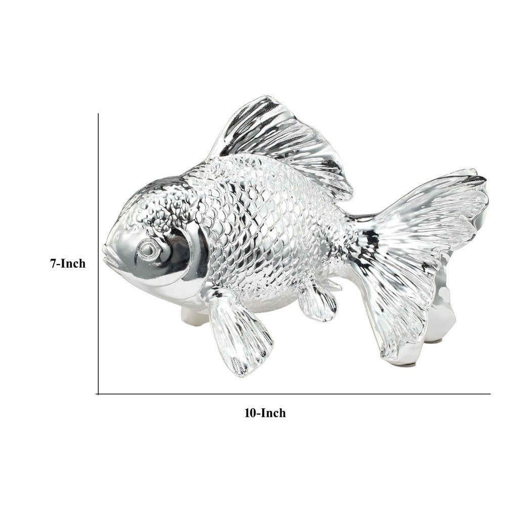 Decorative Fish Figurine | 10" Silver Resin Tabletop Accessory