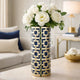 Flower Vase for Tabletop Decor | Geometric Gold & Blue Accent | 16"