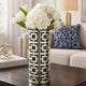 Flower Vase for Tabletop Decor | Geometric Gold & Blue Accent | 16"
