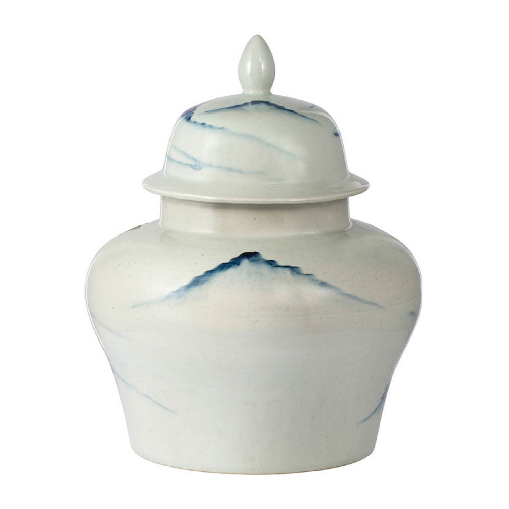 Decorative Ginger Jar with Lid | 17" White & Blue Porcelain