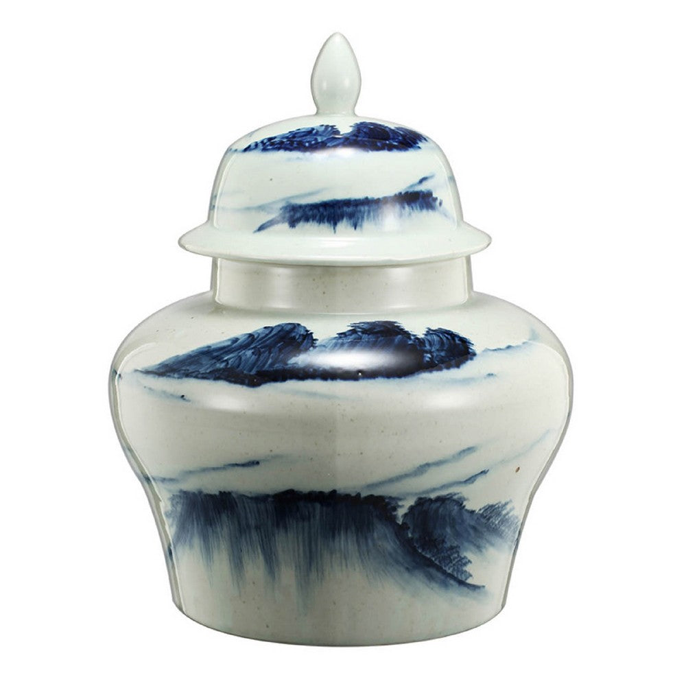Decorative Ginger Jar with Lid | 17" White & Blue Porcelain