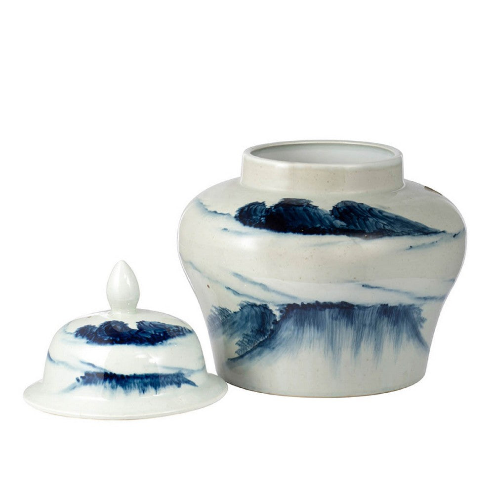 Decorative Ginger Jar with Lid | 17" White & Blue Porcelain