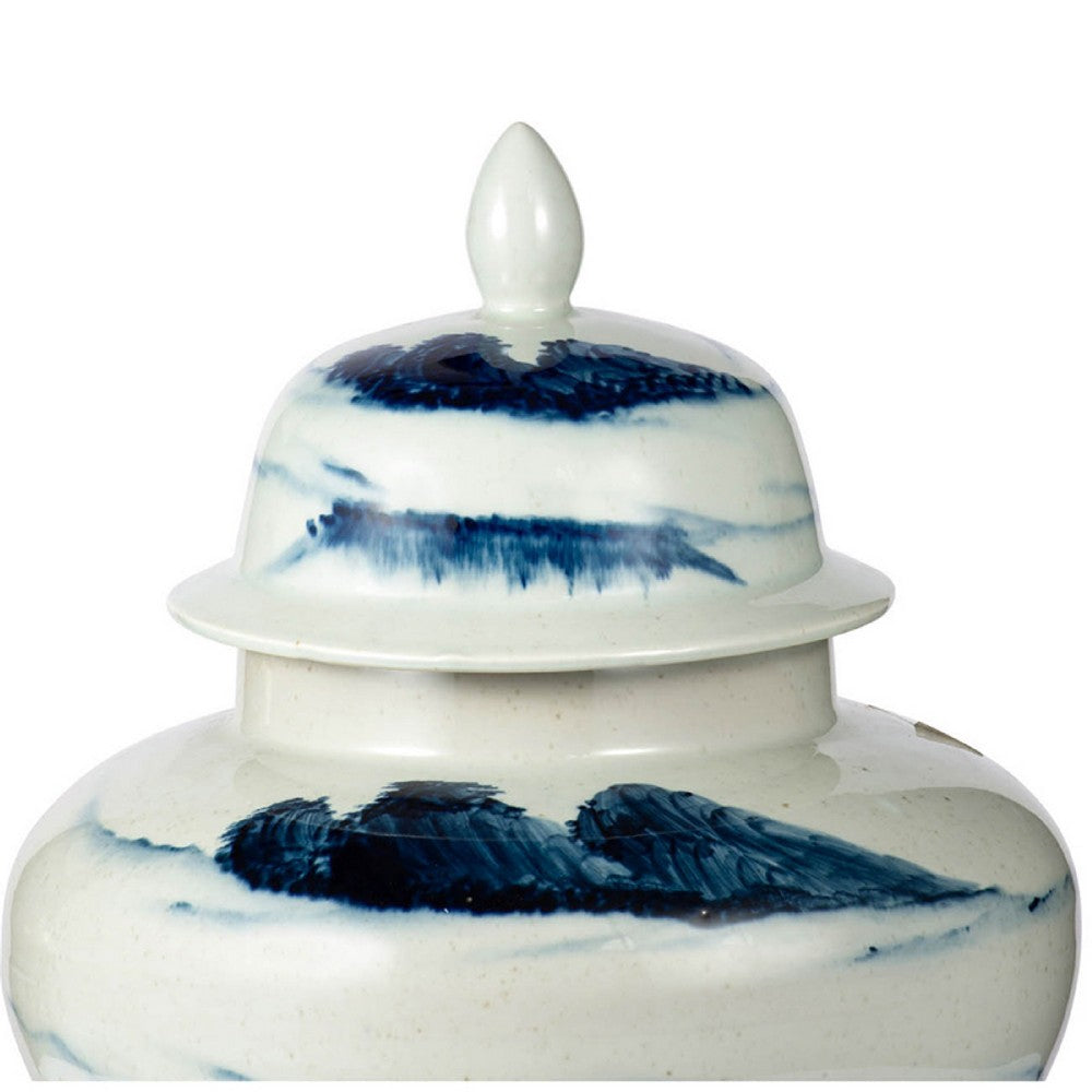 Decorative Ginger Jar with Lid | 17" White & Blue Porcelain