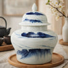 Decorative Ginger Jar with Lid | 17" White & Blue Porcelain