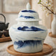 Decorative Ginger Jar with Lid | 17" White & Blue Porcelain