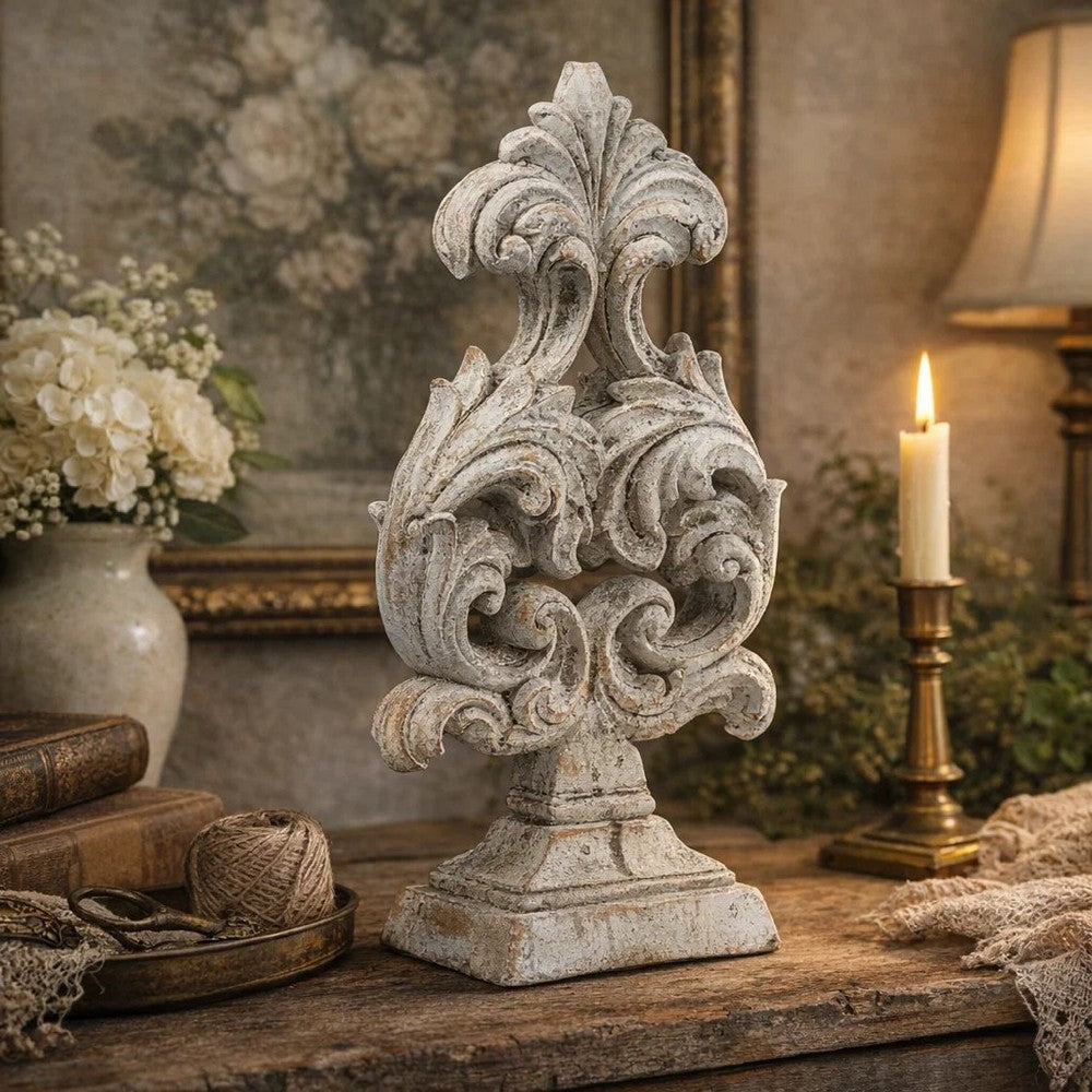 Deki Sculptural Tabletop Decor | Baroque Inspired Crested Arrow | Gray