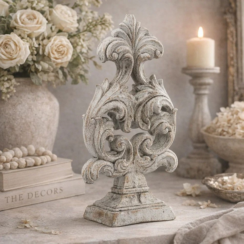 Deki Sculptural Tabletop Decor | Baroque Inspired Crested Arrow | Gray