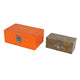 Storage Box Set of 2 | Heritage Motif Accent Faux Leather | Orange Brown