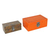Storage Box Set of 2 | Heritage Motif Accent Faux Leather | Orange Brown