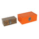 Storage Box Set of 2 | Heritage Motif Accent Faux Leather | Orange Brown