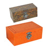 Storage Box Set of 2 | Heritage Motif Accent Faux Leather | Orange Brown