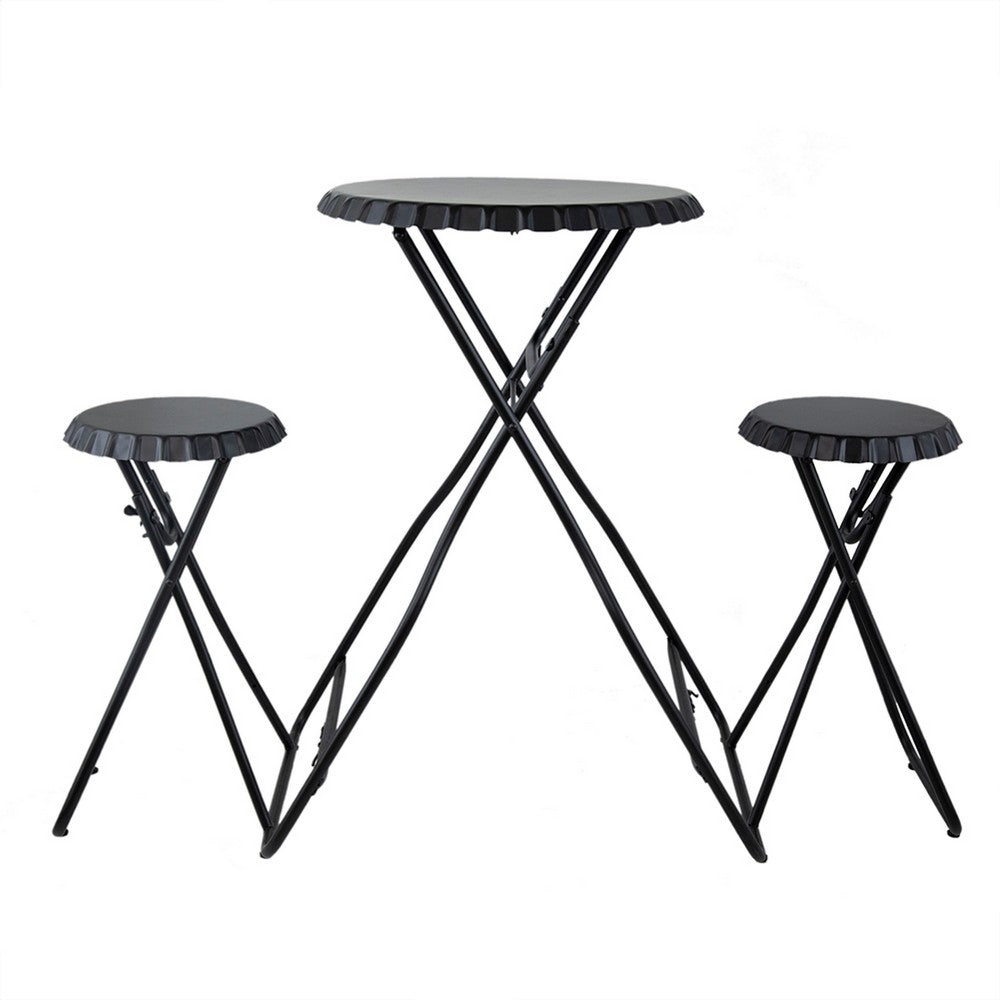 Stowable Folding Side Table and 2 Stool Set, Round Top | Black Iron