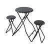 Stowable Folding Side Table and 2 Stool Set, Round Top | Black Iron