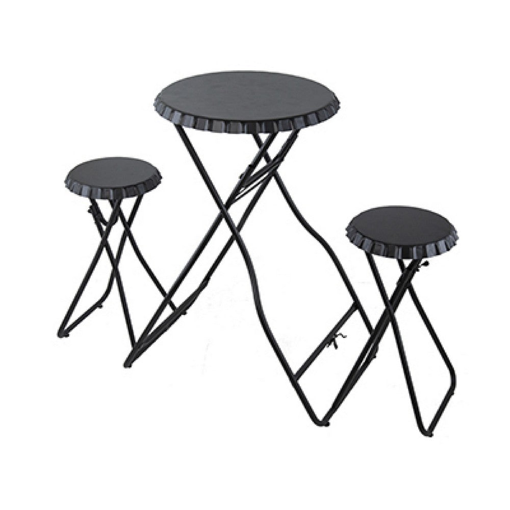 Stowable Folding Side Table and 2 Stool Set, Round Top | Black Iron