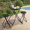 Stowable Folding Side Table and 2 Stool Set, Round Top | Black Iron