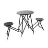 Stowable Folding Side Table, 2 Stool Set, Round Top, Black Iron Cross Base