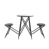 Stowable Folding Side Table, 2 Stool Set, Round Top, Black Iron Cross Base
