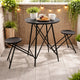 Stowable Folding Side Table, 2 Stool Set, Round Top, Black Iron Cross Base