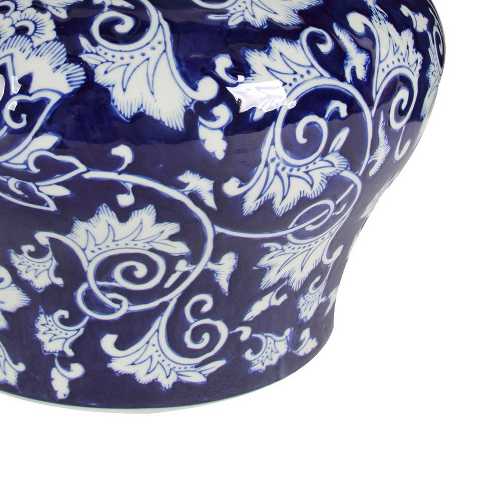 Lina Ginger Jar | Floral & Scroll Design | Blue & White Porcelain 17"