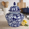 Lina Ginger Jar | Floral & Scroll Design | Blue & White Porcelain 17"