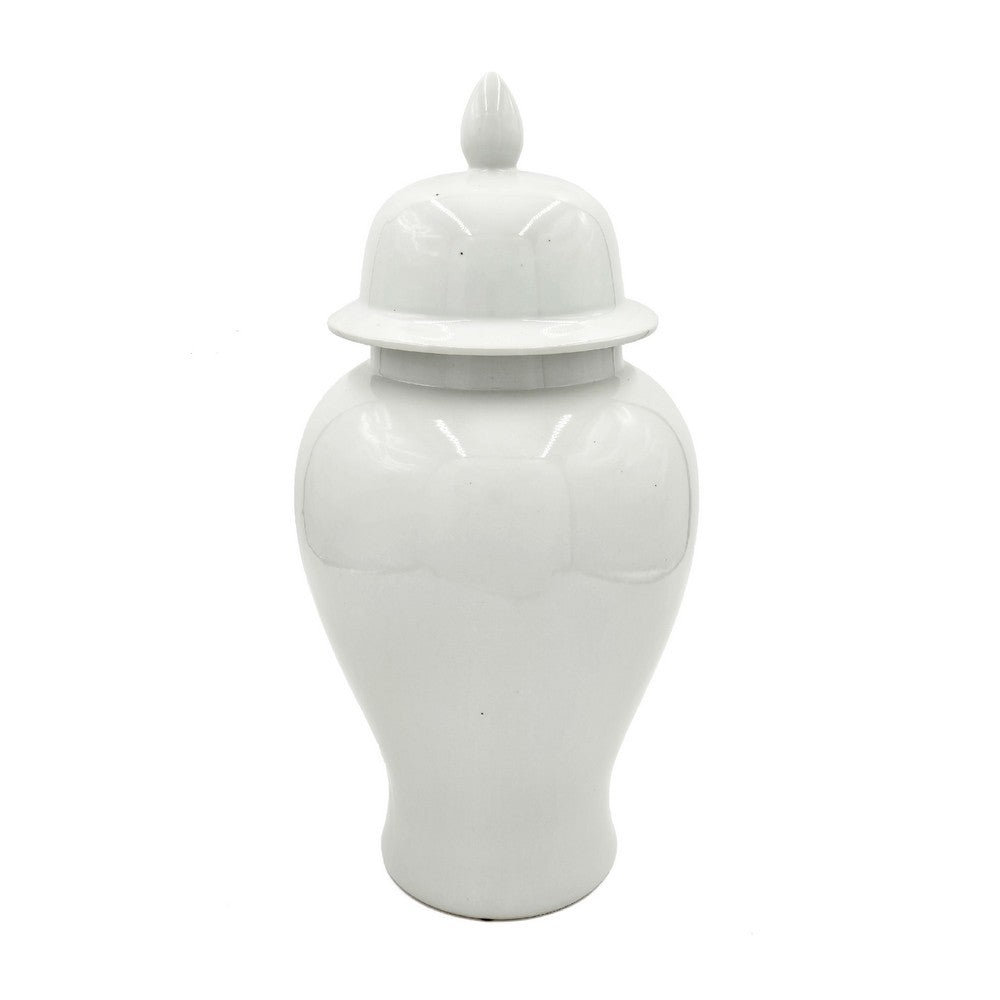Ginger Jar with Domed Lid & Finial | Tapered Body | White Porcelain 20"