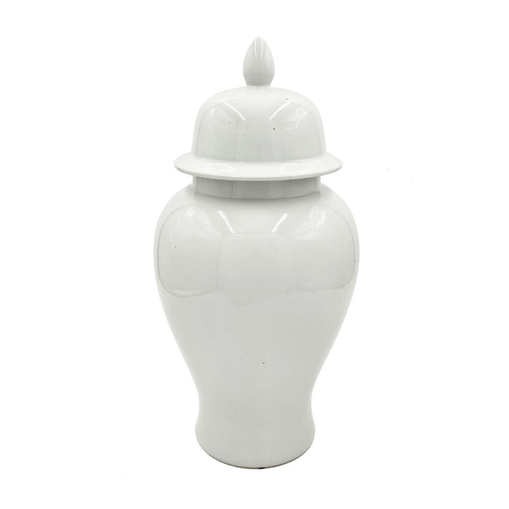 Ginger Jar with Domed Lid & Finial | Tapered Body | White Porcelain 20"