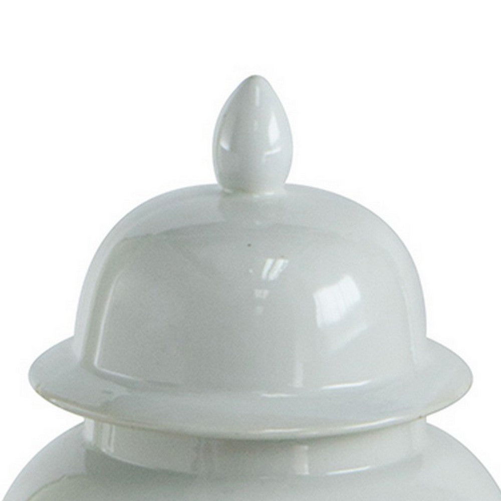 Ginger Jar with Domed Lid & Finial | Tapered Body | White Porcelain 20"