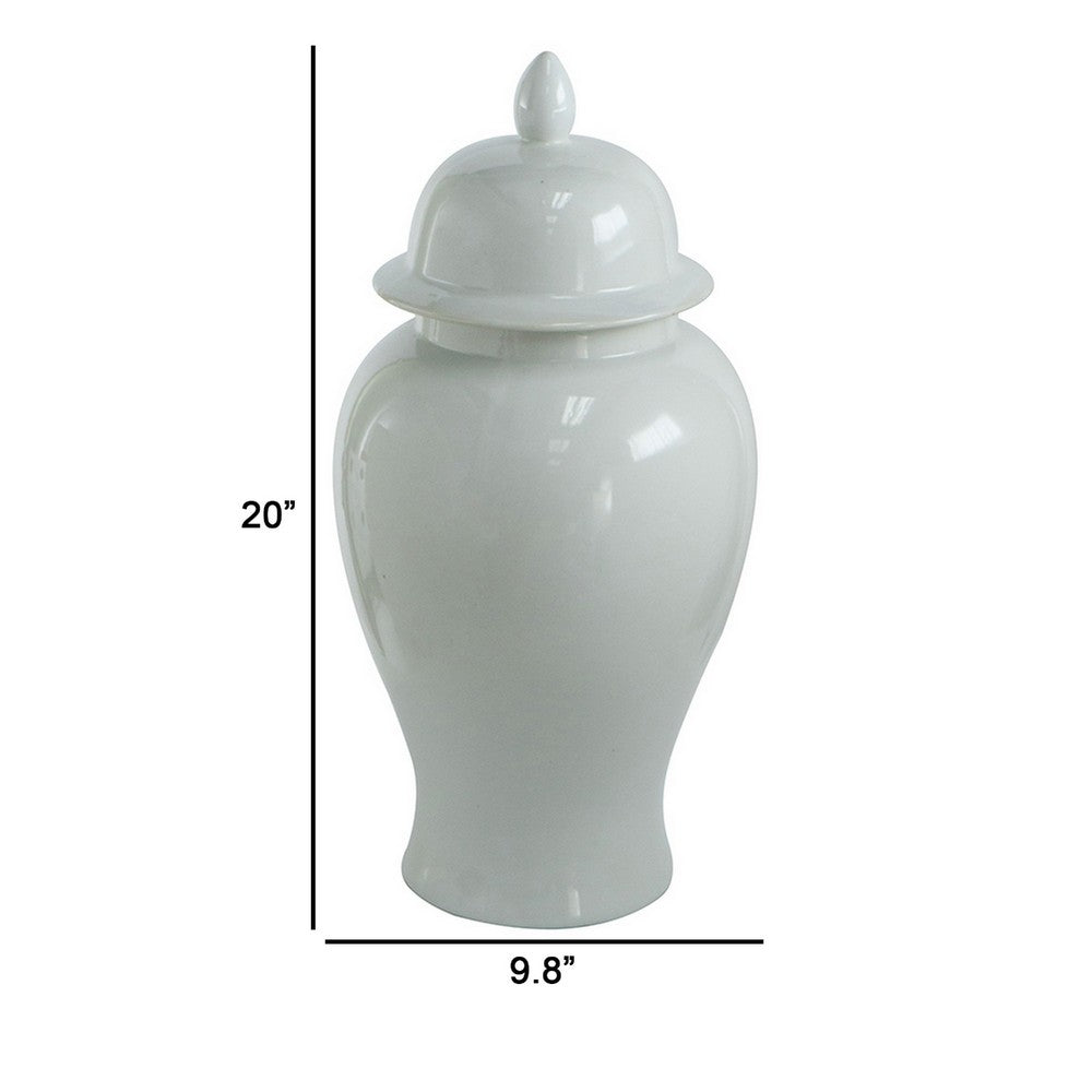 Ginger Jar with Domed Lid & Finial | Tapered Body | White Porcelain 20"