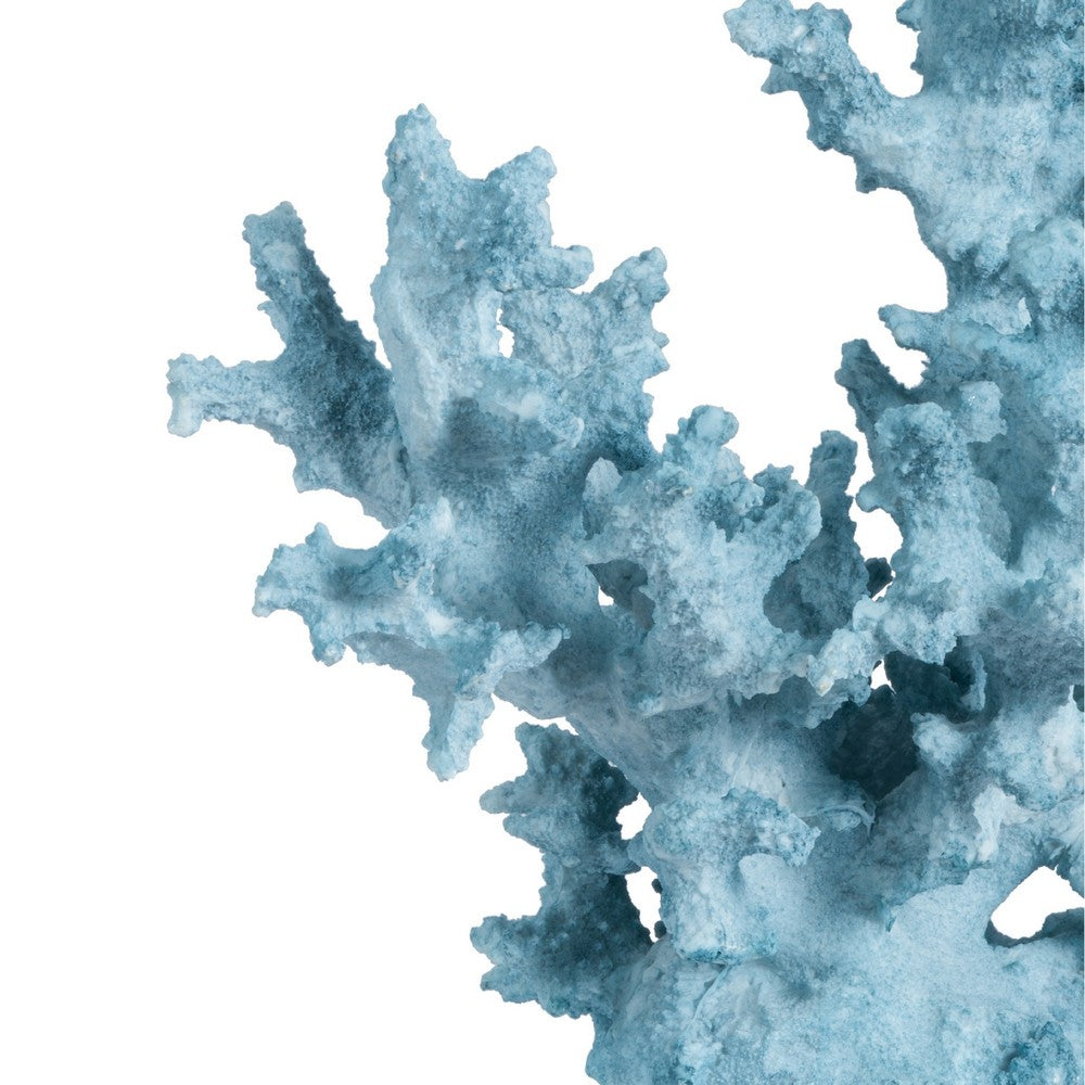 Decorative Sculpture | Faux Coral Accent | Blue Polyresin | 11" Modern
