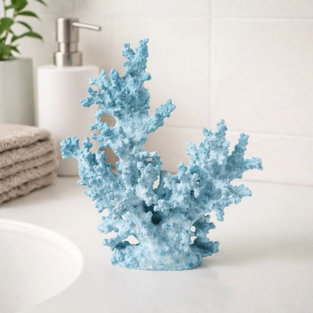 Decorative Sculpture | Faux Coral Accent | Blue Polyresin | 11" Modern