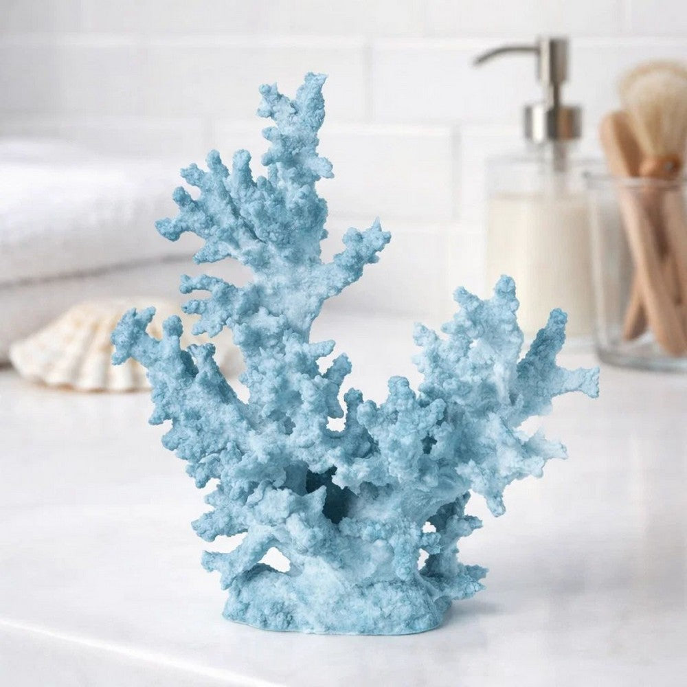 Decorative Sculpture | Faux Coral Accent | Blue Polyresin | 11" Modern