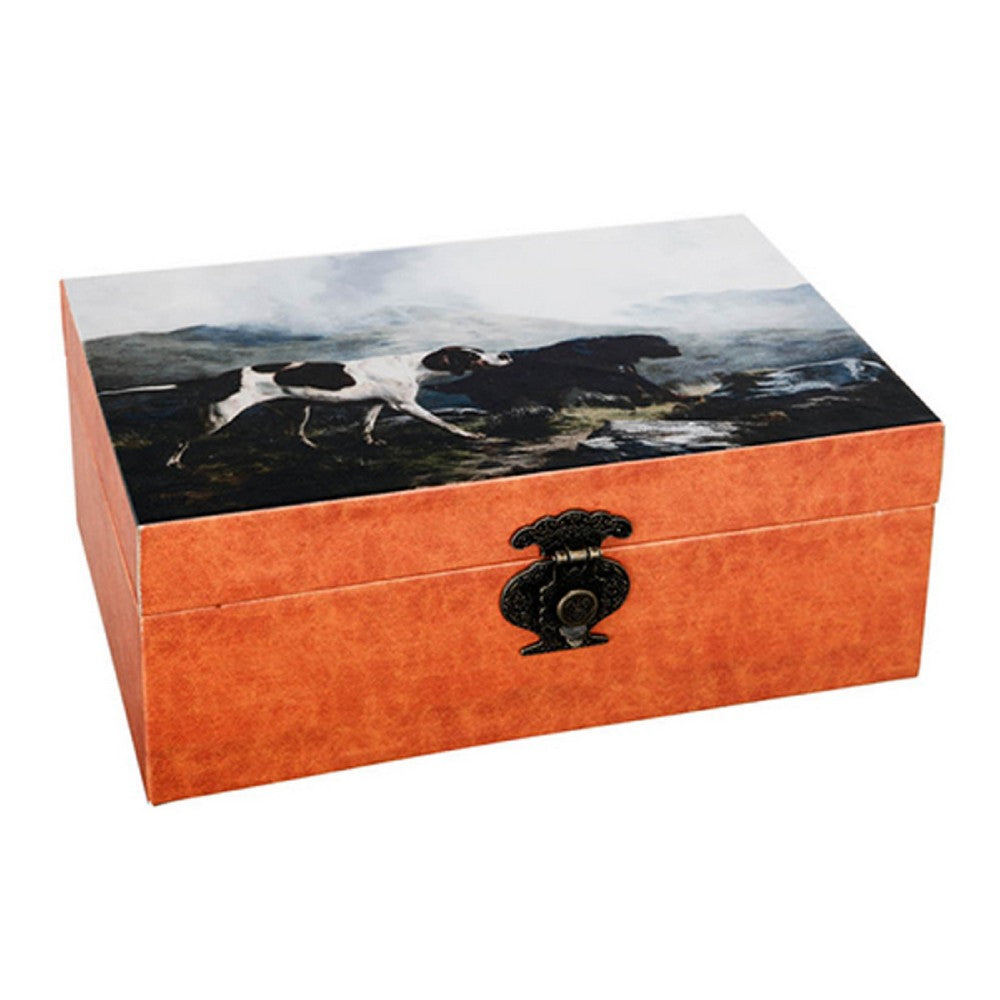 Storage Box Set of 2 | Hunting Dogs & Horse Drawn Carriage Print | Brown