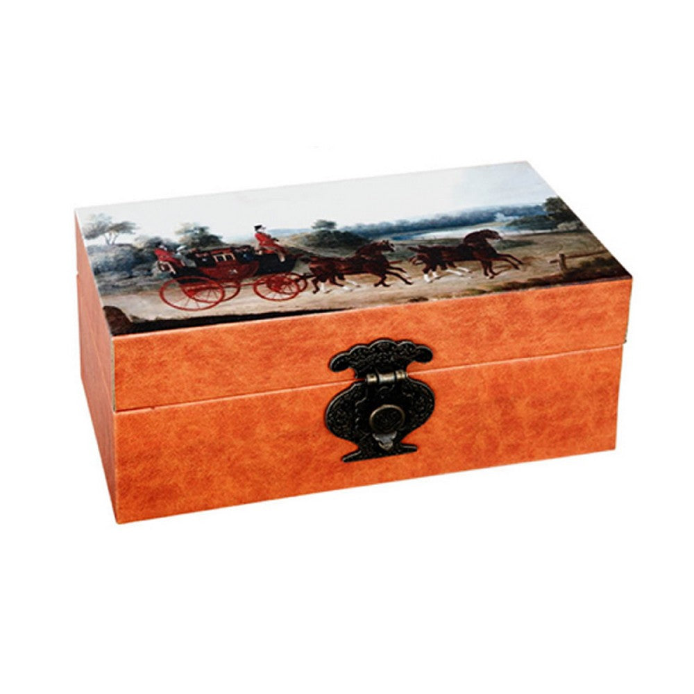 Storage Box Set of 2 | Hunting Dogs & Horse Drawn Carriage Print | Brown