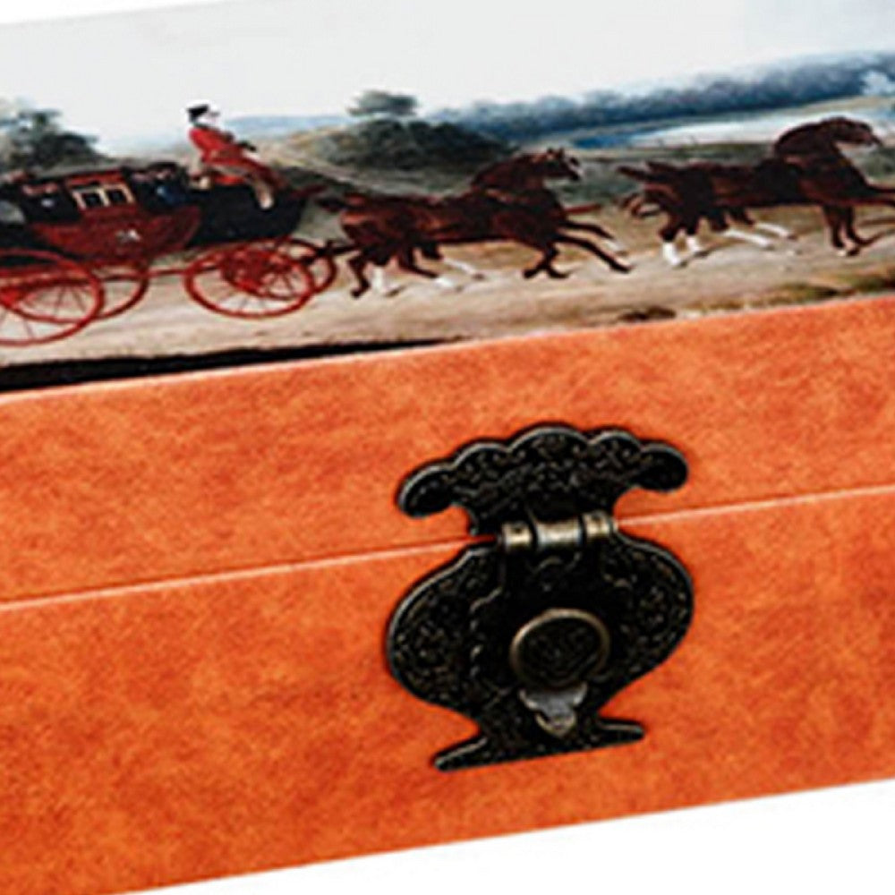 Storage Box Set of 2 | Hunting Dogs & Horse Drawn Carriage Print | Brown