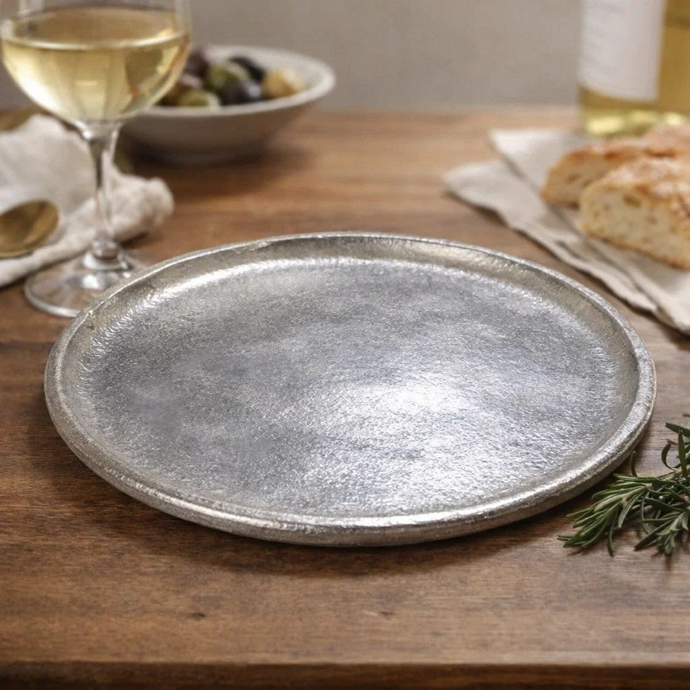 Decorative Plate | Rustic Textured Distress Silver Aluminum 10" Round