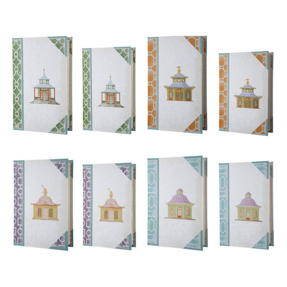 Meer Book Storage Box Set of 8 | Chinoiserie Architectural Design | White