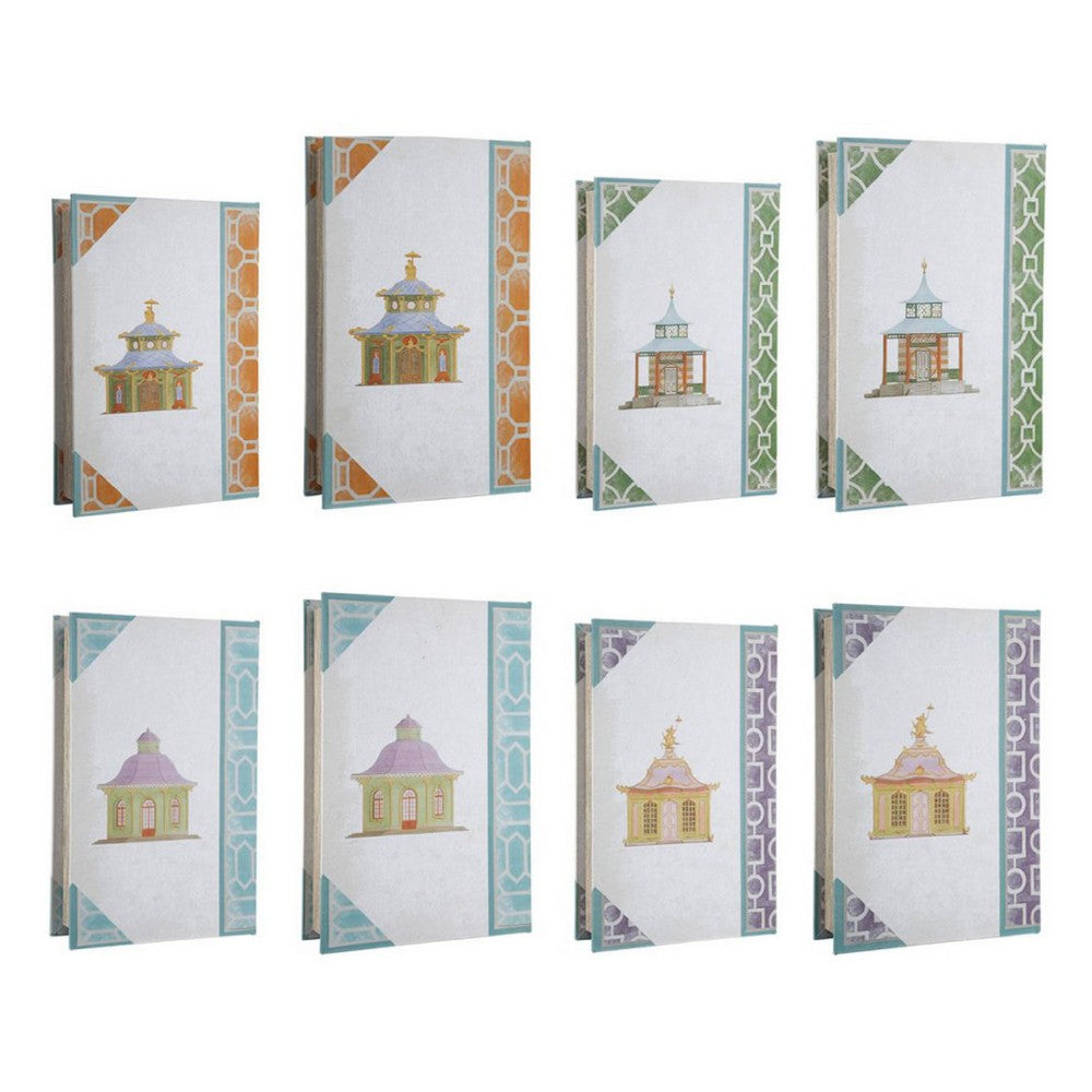 Meer Book Storage Box Set of 8 | Chinoiserie Architectural Design | White