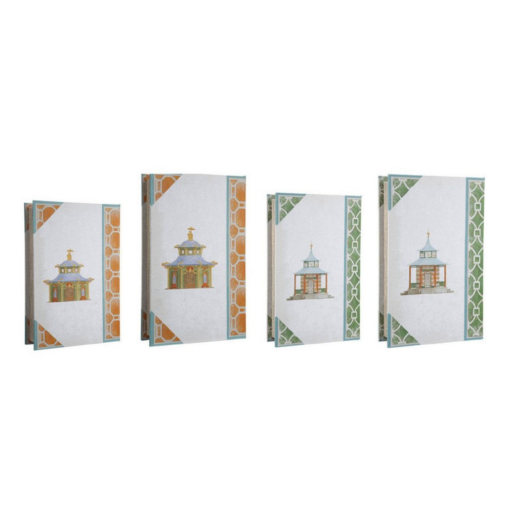 Meer Book Storage Box Set of 8 | Chinoiserie Architectural Design | White