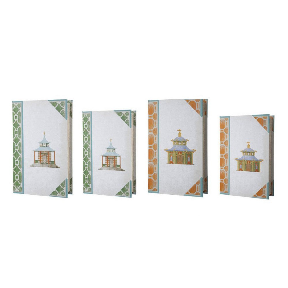Meer Book Storage Box Set of 8 | Chinoiserie Architectural Design | White