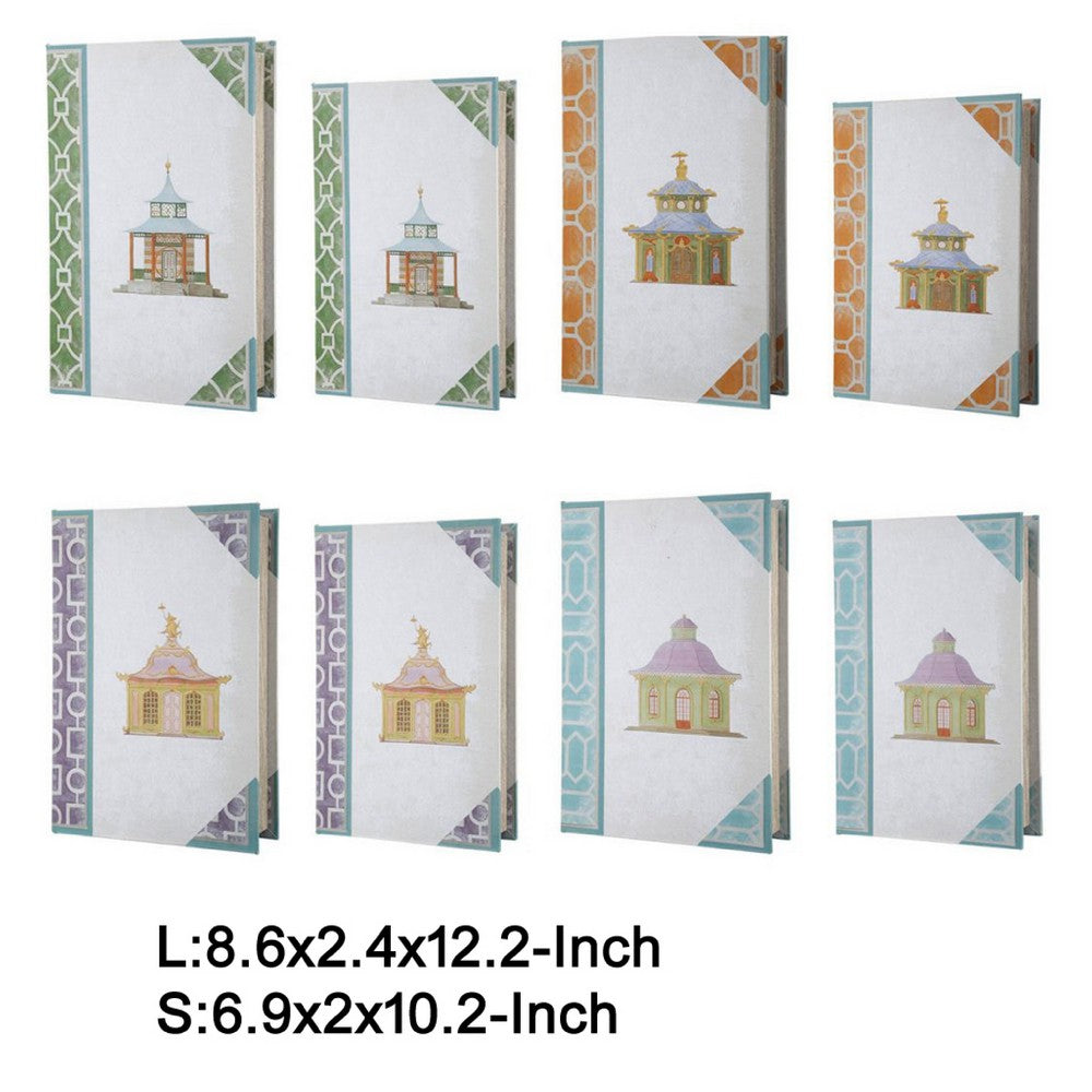 Meer Book Storage Box Set of 8 | Chinoiserie Architectural Design | White
