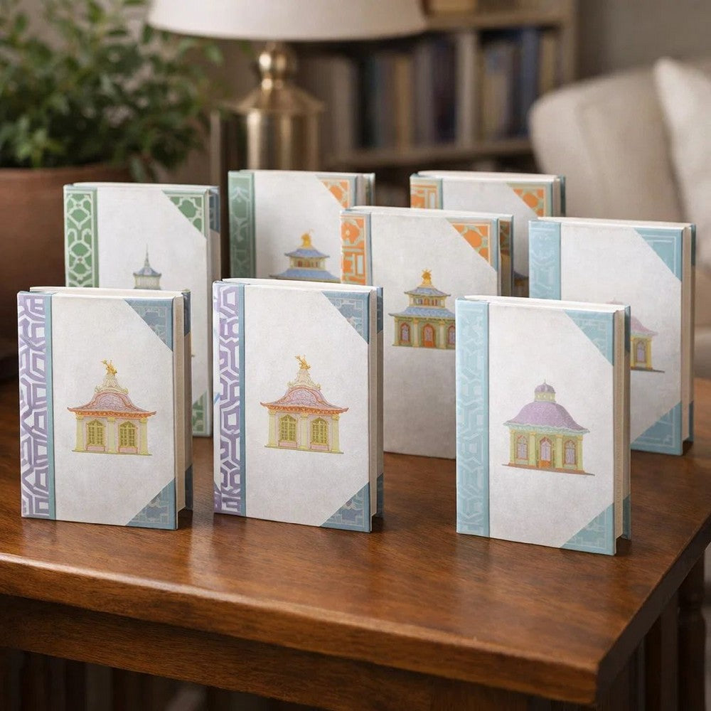 Meer Book Storage Box Set of 8 | Chinoiserie Architectural Design | White