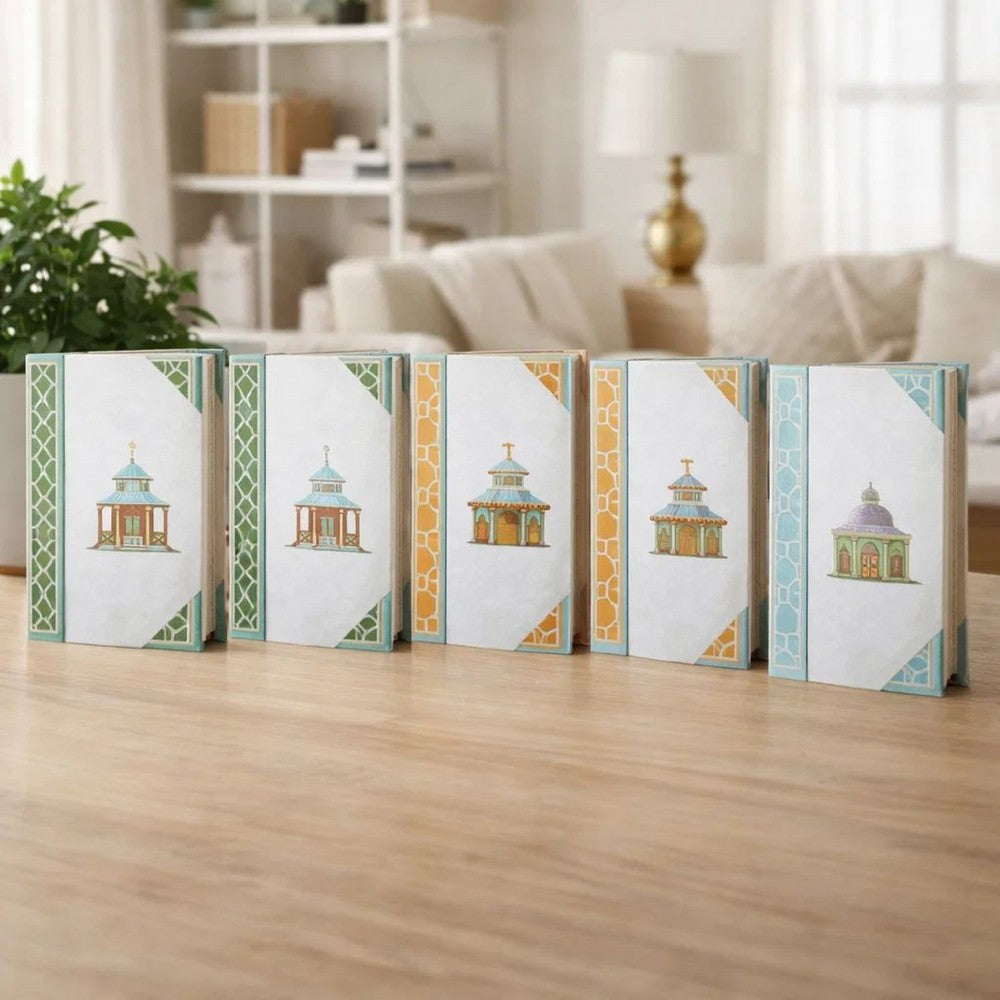 Meer Book Storage Box Set of 8 | Chinoiserie Architectural Design | White