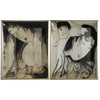 Decorative Serving Tray Set of 2 | Japanese Black & White Glass Print