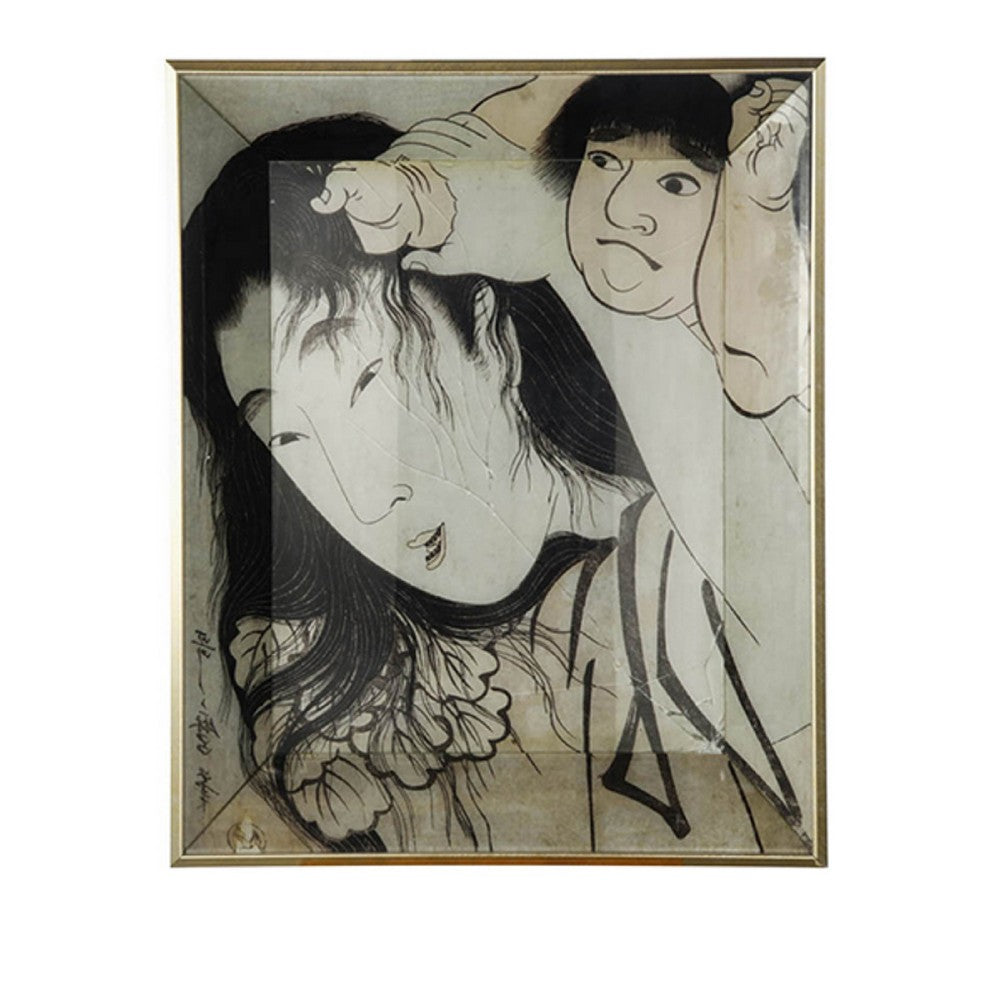 Decorative Serving Tray Set of 2 | Japanese Black & White Glass Print