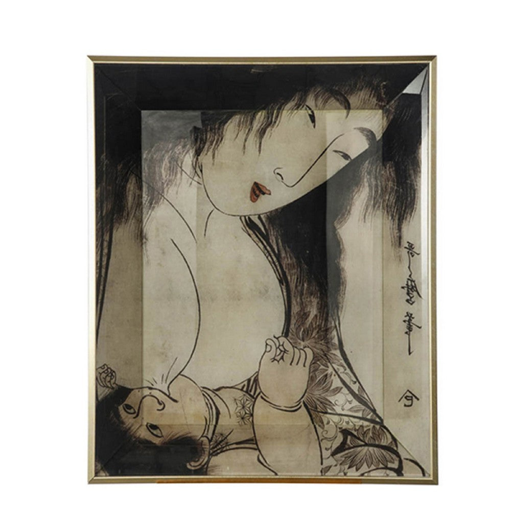 Decorative Serving Tray Set of 2 | Japanese Black & White Glass Print